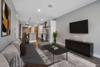 Contemporary living room with wall mounted television